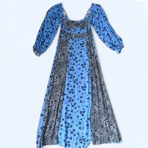 NWT Free People Blue and Black Floral Maxi Sundress